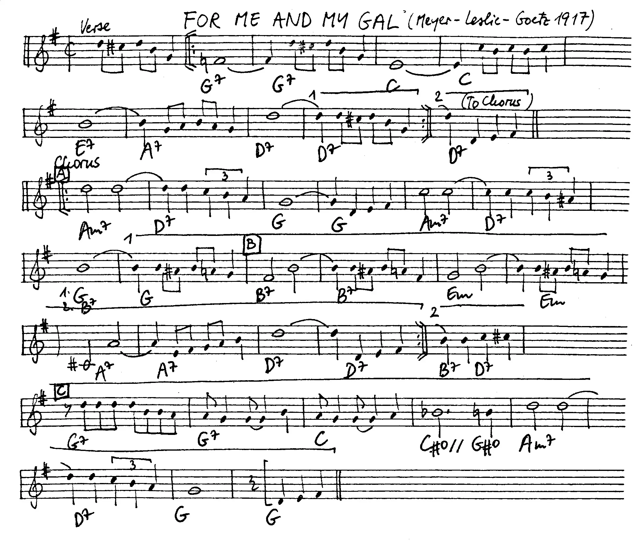 for me and my gal free jazz leadsheet - Courtesy of the Jungle Jazz Band
